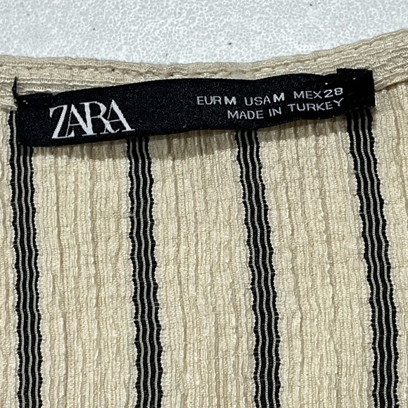 Zara Striped Dress With Side Pockets Cream & Black Size Medium - Picture 5 of 6